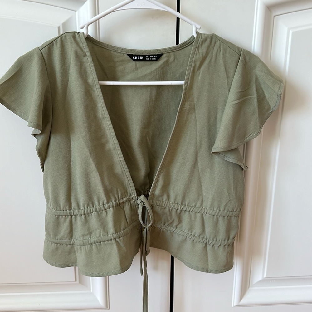 SHEIN green crop tie shirt